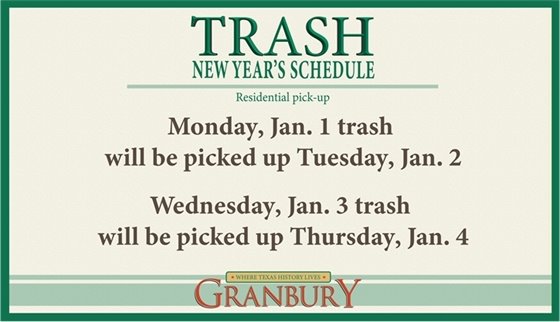 New Year's Trash schedule