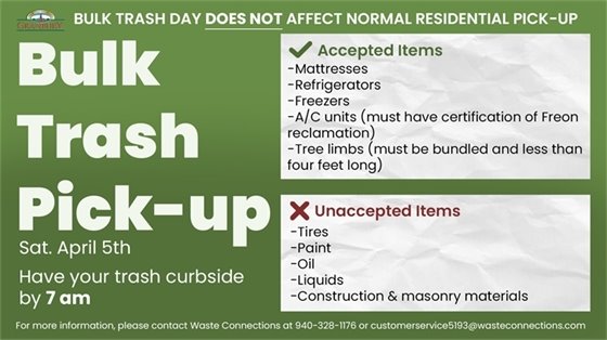 Bulk Trash pick-up April 5