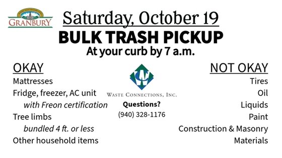 Bulk Trash pick-up October 19